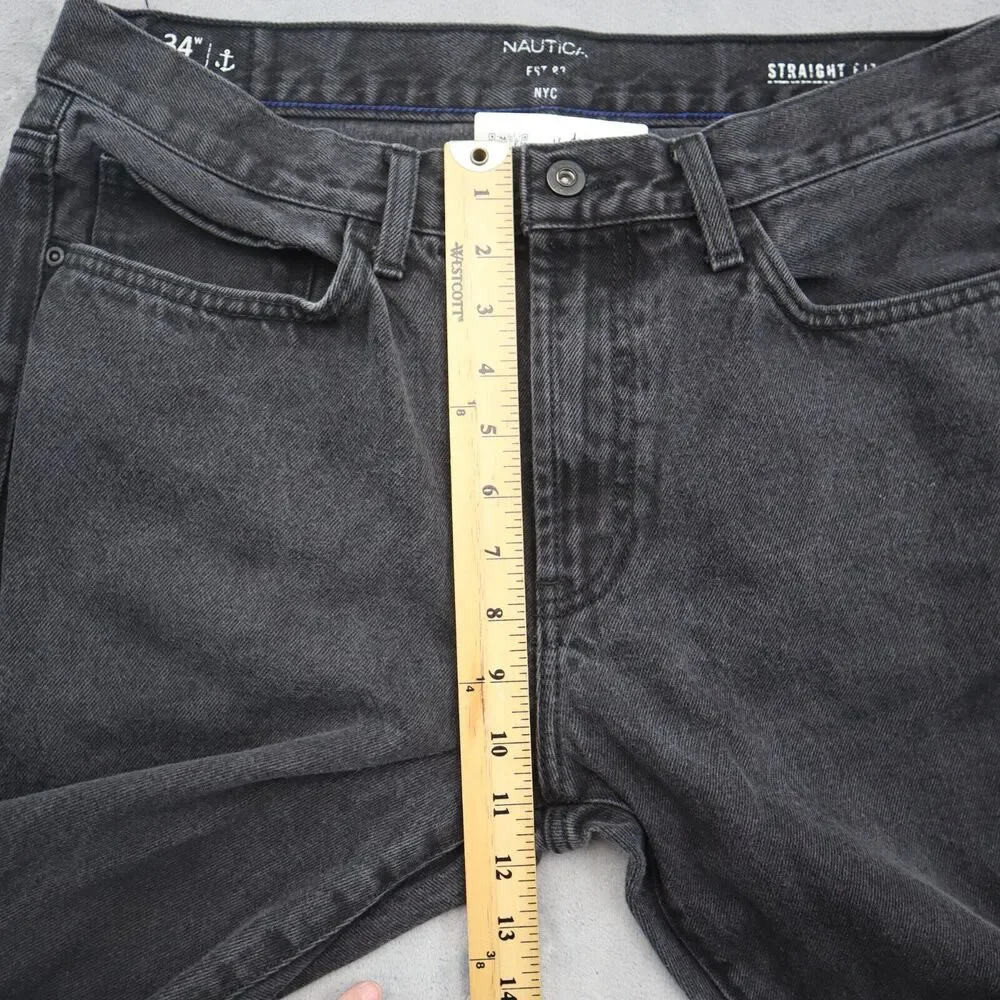 Nautica Pants Mens 34 Black Straight Mid Rise Cotton Pocket Charcoal Denim Jeans